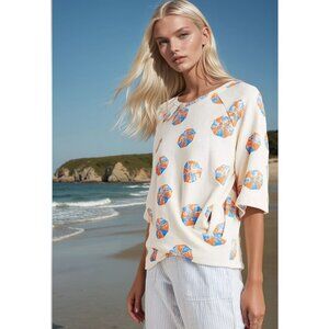 Eva Franco Anthropologie Short Sleeve Ivory Cotton Sweatshirt Top